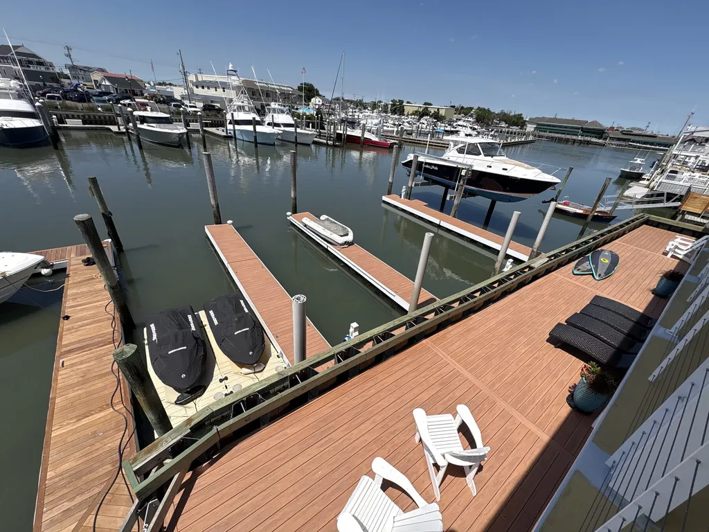 Daylight view of the actual waterfront deck, docks and Cape May marina